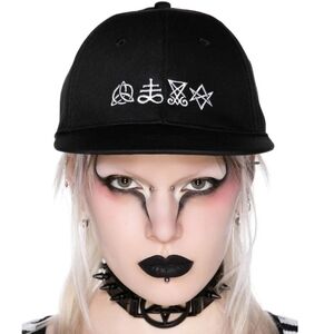 Killstar “Symbolic” Trucker Cap – Black Cotton Hat w/ White Embroidered Occult
